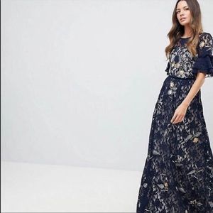 ASOS Frock & Frill Navy Embroidered Lace Dress